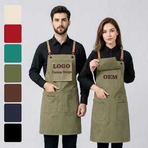 Delantal sin mangas de lona impermeable con cintura ajustable y bordado personalizado para mujer, resistente al aceite y ecológico. - Product Image 1