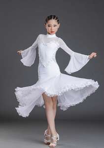 Vestido de baile de salón Blanco profesional falda de gran tamaño vestido de competición de alta calidad vestido de Tango de baile moderno Sexy para niñas - Product Image 6