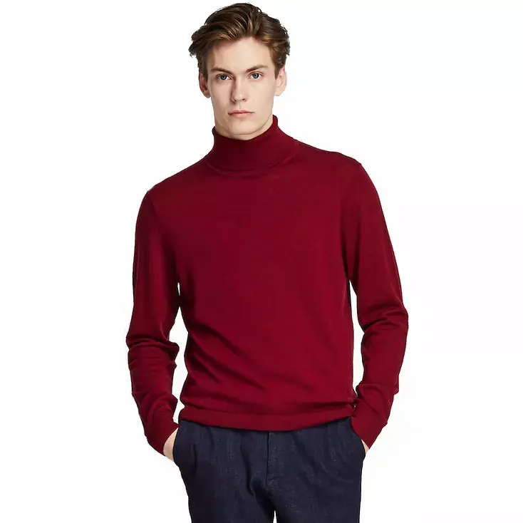 Factory custom Mens Turtleneck Slim fit Solid color Casual 100% merino wool Men turtle neck knitted Pullover Sweater for men