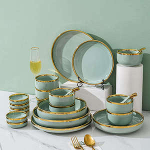 Service de table nordique en céramique à bordure dorée, vente en gros pour hôtel - Product Image 6