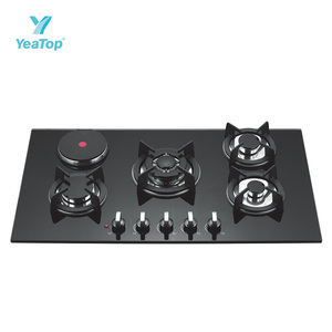 Table de cuisson à gaz encastrable en verre trempé 5 brûleurs, cuisinière à gaz et électrique en céramique avec <span class=keywords><strong>plaque</strong></span> chauffante infrarouge - Product Image 2