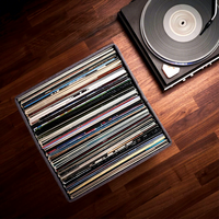 Boîte à disques carrée classique pouvant contenir plus de 50 disques simples, design pliable durable avec port de carte magnétique et couvercle