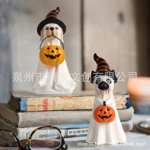 Figura de Perro Fantasma de Halloween con Sombrero de Calabaza, Decoración de Interior, Resinas Sintéticas QH-20230541 - Product Image 2