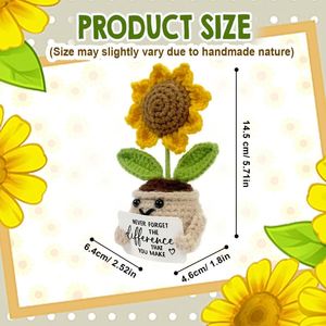 Mini tournesol décoratif en crochet, cadeau d'encouragement pour femmes, plante en crochet avec carte optimiste pour infirmière, professeur - Product Image 2