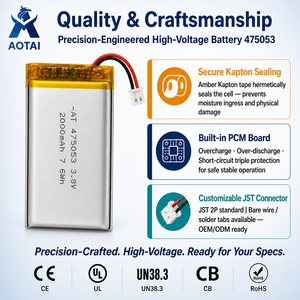Batterie Li-Polymère Rechargeable Haute Tension 3.8V 2000mAh 475053 Taille Personnalisée pour Appareil Médical et Banque d'Alimentation – Vente Directe Usine - Product Image 2