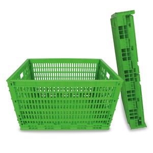 China Supplier Foldable Agriculture Vegetable Plastic Basket Stackable Crate with Lid