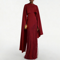 Robe longue Bettergirl 2026 Ramadan, nouvelle collection, couleur unie, coupe ajustée, design châle avec jupe à franges.