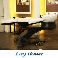 BonnieBeauty Fauteuil de lavage de cheveux électrique moderne et réglable pour salon, en cuir PU, avec bac en fibre de verre rotatif à 90° (pour lavage en position allongée)