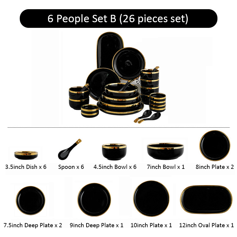 Noir 6 personnes 26 pièces set B