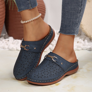 Sandalias QLFashion Gladiator de cuña con plataforma, talla grande, novedad de primavera, huecas, con suela gruesa, hebilla de pedal, estilo Baotou, media sandalia para mujer con amortiguación. - Product Image 5
