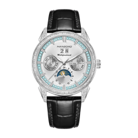 Montre pour homme HANBORO de haute qualité, multifonctionnelle, boîtier en acier inoxydable, mouvement mécanique, résistante à l'eau 5 BAR, bleu turquoise
