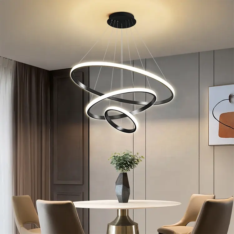 Living Room Hotel Circle Line 3 Ring Acrylic Gold Luxury Round Modern decor gold metal LED chandelier pendant light