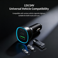 Cargador de Coche GC03 Dual PD30W 12-24V con Monitoreo de Voltaje, Salida Total de 45.5W, Luz Ambiental LED RGB, 2 Puertos USB-C + 1 Puerto USB-A