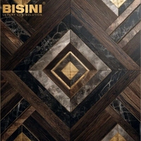 Parquet en bois incrusté de marbre malachite vert paon, motif géométrique de style italien, luxueux et sophistiqué