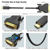 Kabel BENFEI USB Type-C ke DVI/VGA 1.8m Kompatibel Thunderbolt 3/4 untuk Laptop, Baru, Output DC, Model Cetakan Pribadi 000205hitam