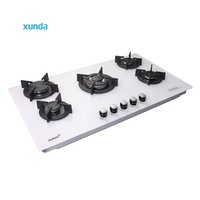 Xunda Plaque de cuisson électrique à 5 brûleurs Cuisinière en verre trempé blanc Plaques de cuisson pour ménage RV Hôtel GPL Plaque de cuisson à gaz en céramique