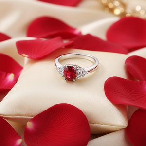 Anello di Promessa da Donna in Platino 18K con Tormalina Rossa Naturale 1,25 Carati, Diamante Bianco 0,24 Carati e Rubino Rosso in Oro Bianco - Product Image 3