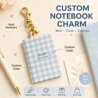 LABON Carnet A7 personnalisé avec porte-clés, couverture à carreaux marine, motif 'Planifiez votre journée', pages vierges, chaîne dorée, breloque de sac, OEM ODM