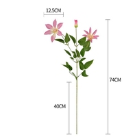 Clematis artificiel haut de gamme à 3 têtes, tige unique, réaliste, pour décoration intérieure, bouquet de mariée, arrangement en vase, fleurs artificielles