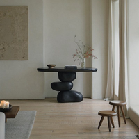 Table console sculpturale artisanale de luxe en bois massif, style Wabi-Sabi moderne, pièce d'art pour entrée, idéale pour villa, hôtel, galerie ou projet.