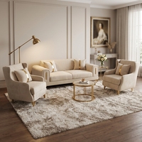 Ensemble de canapés 1+2+3 en velours pour salon moderne et luxueux, avec pieds en métal doré, rembourrage en mousse, élégant ensemble de canapés lounge