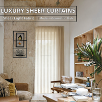 Rideaux en tulle brûlé personnalisables de style européen-américain de luxe Innermor, 100% polyester, translucides, motif géométrique blanc