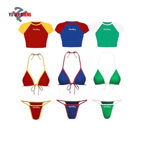ชุดเซ็ตเสื้อยืดครอป 3 ชิ้นสำหรับฤดูร้อน บราเซ็<span class=keywords><strong>ก</strong></span>ซี่ และชุดชั้นใน ชุดบิกินี่คลุมชายหาดสำหรับผู้หญิง  แบบสั่งทำได้ - Product Image 1