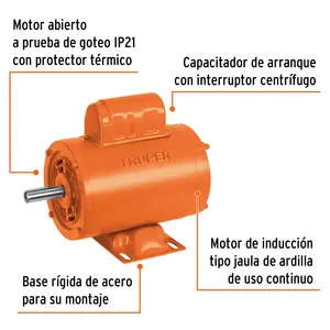 Truper 1/2 HP Motor eléctrico de inducción asíncrono monofásico de alta velocidad 380V voltaje de CA 5KW potencia nominal cerrada - Product Image 2