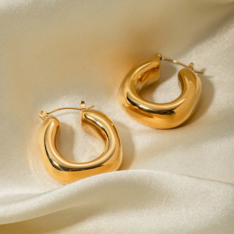 Designer 18K Gold Plated Hoop Earrings Jewelry Hypoallergenic Stainless Steel Chunky Huggie Earrings Women Gift