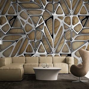 现代木纹银灰色不规则图案壁纸客厅办公室壁纸壁画 - Product Image 1