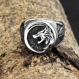 Men's Titanium Steel <b>Ring</b> Viking Wolf Head Round Geometric Design Hip Hop Style Gift Jewelry - Product Image 4