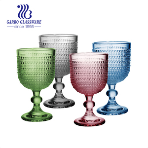 8盎司钻石设计纯色蓝绿色灰色紫色复古雕刻设计玻璃高脚杯酒杯 - Product Image 3
