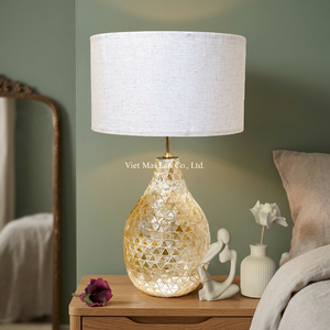 Handmade Electric <b>LED</b> Mother Pearl <b>Table</b> Lamp Artisan Inlaid Shell Design 3500K Warm White Bamboo Base Elegant Home Lighting - Product Image 3