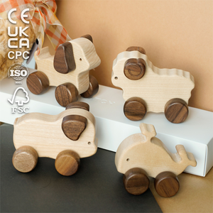 Jouet à pousser pour bébé Runwood, animaux mignons, en bois massif poli, jeu éducatif précoce, chien, cochon, mouton, Wahle, jouets en bois Montessori, cadeaux - Product Image 1