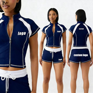 Completo da Palestra Estivo da <span class=keywords><strong>Donna</strong></span> Personalizzato, Set 2 Pezzi Sexy ad Alta Elasticità con Ricami per <span class=keywords><strong>Allenamento</strong></span> e Relax, Pantaloncini e Tuta da Ginnastica - Product Image 1