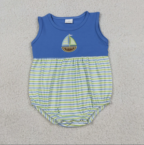 Baby Boys Embroidery Boats Blue Shirts Top Stripe Pockets <b>Shorts</b> Clothes Sets Sleeveless Stripe <b>Rompers</b> - Product Image 4