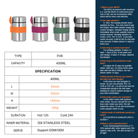 Boîte à lunch isotherme à double paroi en acier inoxydable sans BPA, avec couvercle en plastique, 400 ml, compatible micro-ondes, pliable, logo personnalisé
