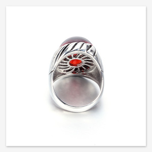 Men's Dark Red Agate Gemstone Vintage <strong>Silver</strong> <strong>Big</strong> Stone <strong>Ring</strong> Titanium Stainless Steel Engagement Wedding Couple <strong>Rings</strong> - Product Image 4