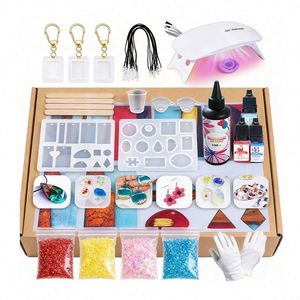 Kit de Silicona para Creación de Joyería, con Silicona Transparente de Curado Rápido, Lámpara UV, Moldes para Aretes y Colgantes, Brillo - Product Image 1