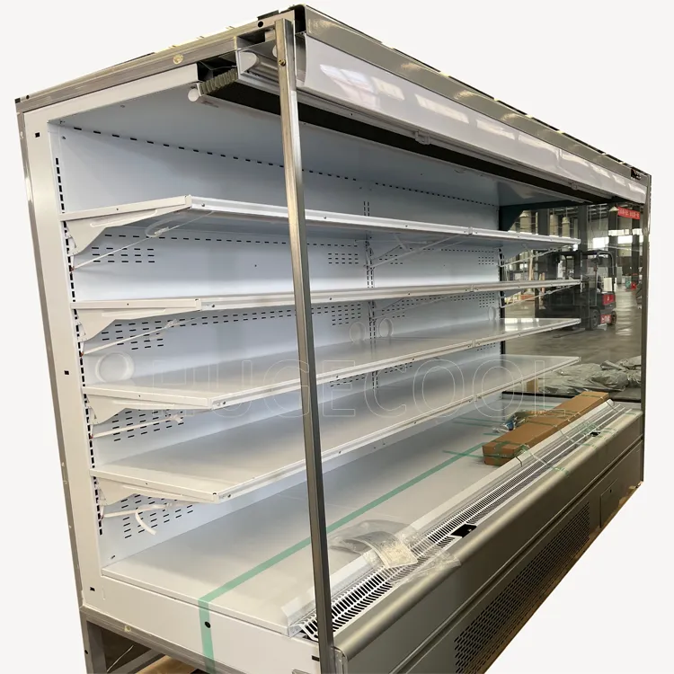 Hugecool pantalla comercial congelador supermercado multideck enfriador abierto cortina de aire refrigerador para carne vegetales frutas