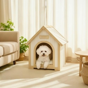 Maison pour animaux de compagnie en cèdre massif de style <span class=keywords><strong>cabane</strong></span> jaune crème pour l'intérieur, maison en bois naturel pour chats - Product Image 3