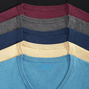 Pulls d'hiver à col en V tricotés à la main pour hommes, chauds, décontractés, doux, en mélange de laine, pull-over OEM ODM, toutes tailles - Product Image 2