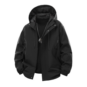 Chaqueta Cortavientos Minimalista con Capucha para Exteriores, Color Amarillo Limón, con Forro Interior, Ropa de Trabajo para Invierno - Product Image 3