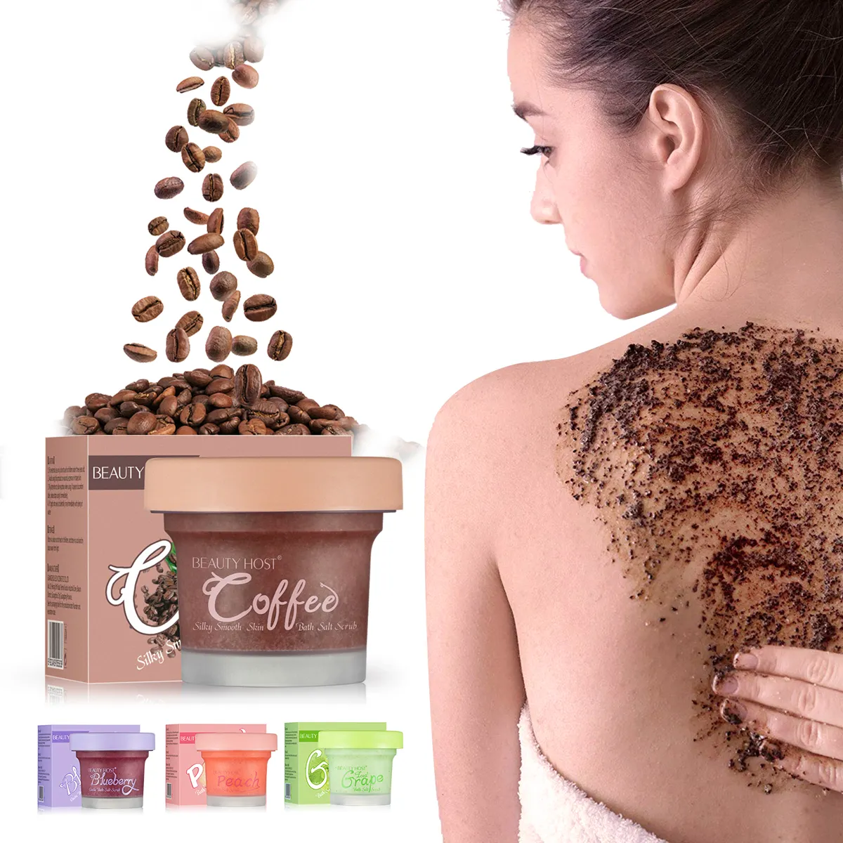 Scrub Badan Vegan Alami Herbal Organik, Scrub Pembersih Mandi Garam Laut Perawatan Kulit Memutihkan Kopi Lulur Cuci Badan