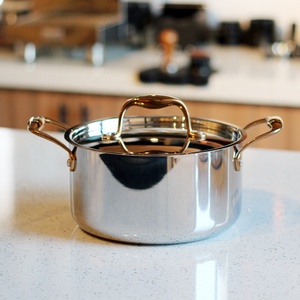 Casserole moderne en acier inoxydable, pot à nouilles coréen en acier inoxydable à double anse, marmite de cuisine - Product Image 5