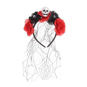 Diadema de malla con flores, calavera gótica peculiar y alas de murciélago para Halloween, accesorio para el cabello para fiestas y bailes - Product Image 4