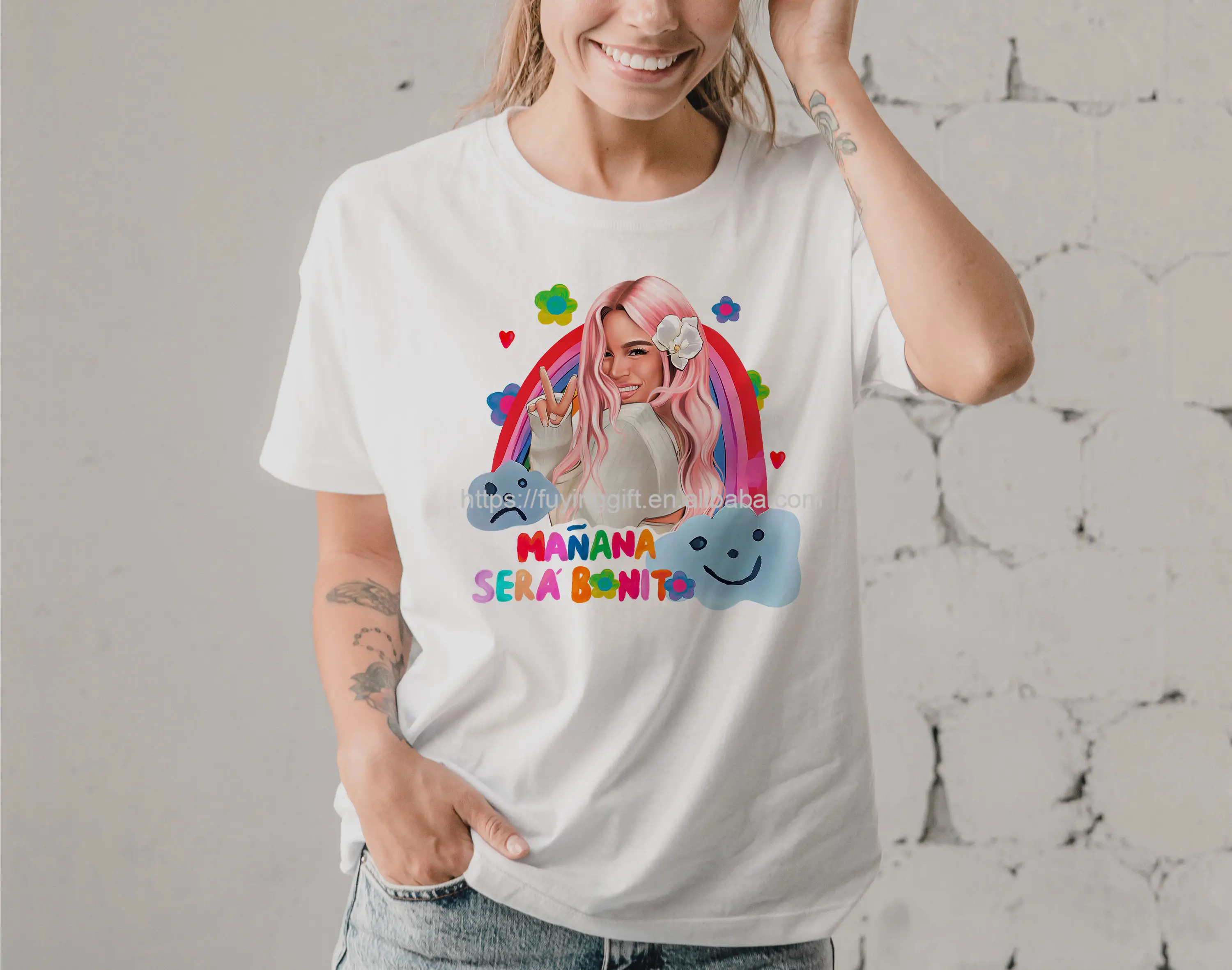 Nieuwe Aankomst Custom Roze Haar Karol G Bad Bunny Selena Jop Unisex Zacht Casual Comfort Mannen Vrouwen Kids Katoenen Hoge Kwaliteit T-Shirt