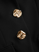 Blazer noir pour femme, simple boutonnage, col à revers avec boutons dorés décoratifs, manches longues, veste de costume élégante pour le bureau