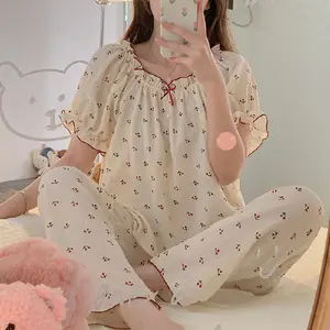 サマーラウンジウェアナイトウェアropa de dormir pijama de algodon mujer pillamasトレンディなパジャマ女性用コットンパジャマ
