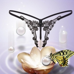 Lingerie sexy luxueuse brodée de perles, string taille basse ajouré à dos nu - Product Image 1